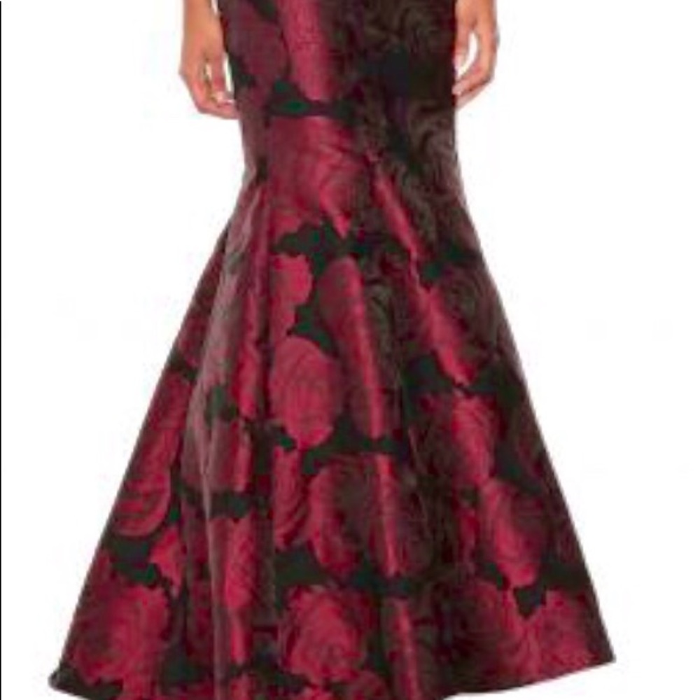 Xscape Brocade Red Flower Gown